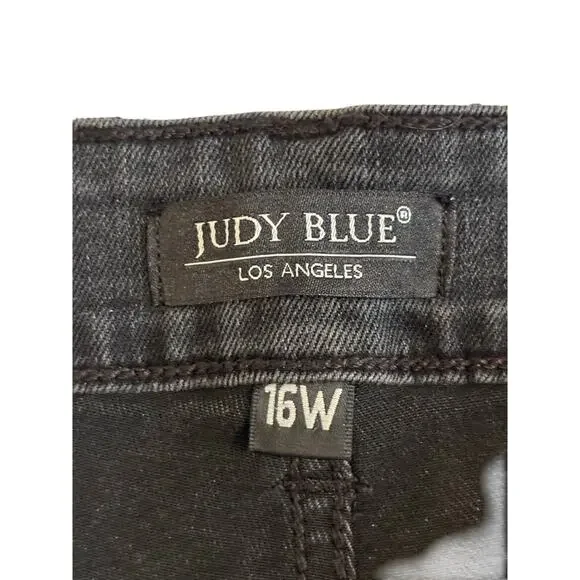 Judy Blue Womens 16W Black Plaid Patch Skinny Fit Biker Rocker Edgy Grunge Jeans - Picture 6 of 13